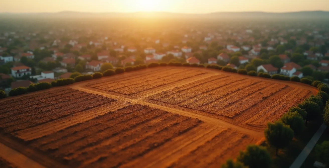 Vue aérienne d'un terrain montrant les différentes zones d'exposition aux argiles avec gradient de couleurs